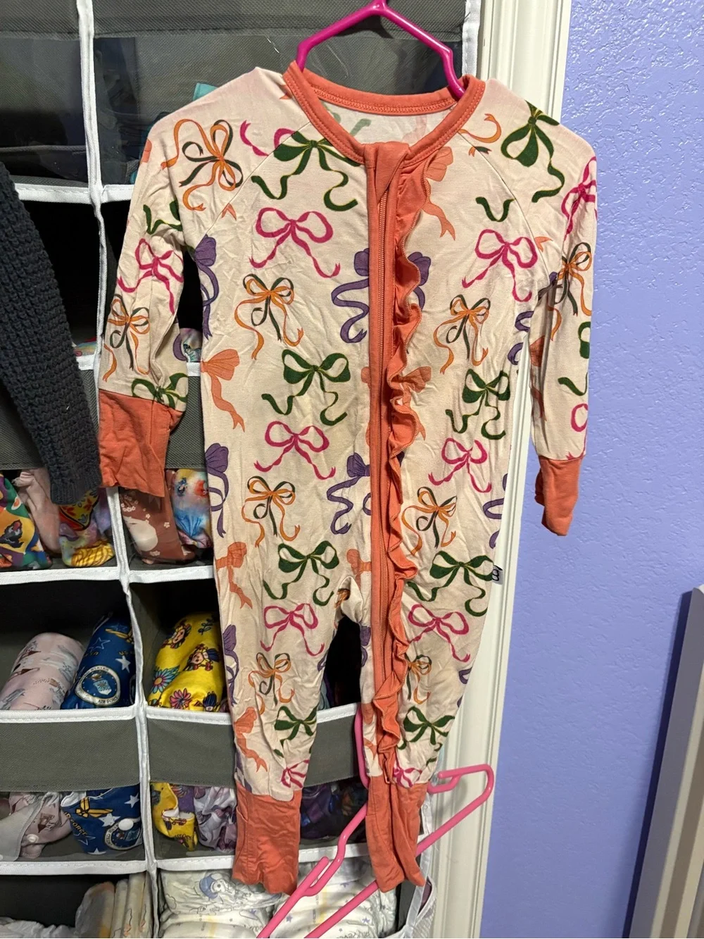 Goosies bamboo Ruffle Bow-Print footies